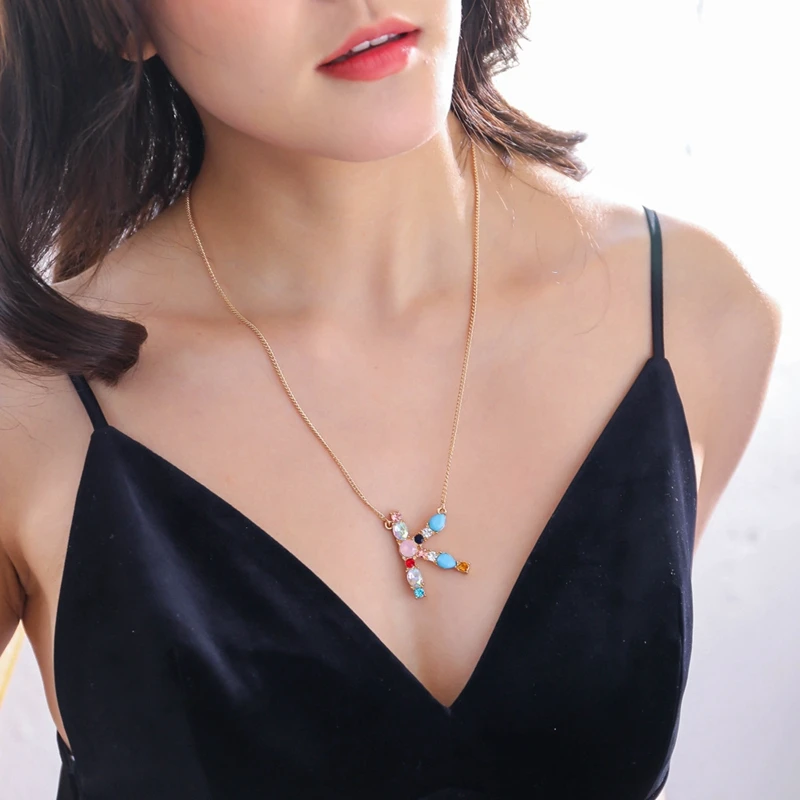 

SHUANGR Multicolor Charm Gold 26 Alphabet Pendant Necklace Micro Pave Zircon Initial Letter Necklaces Couple Name Jewelry
