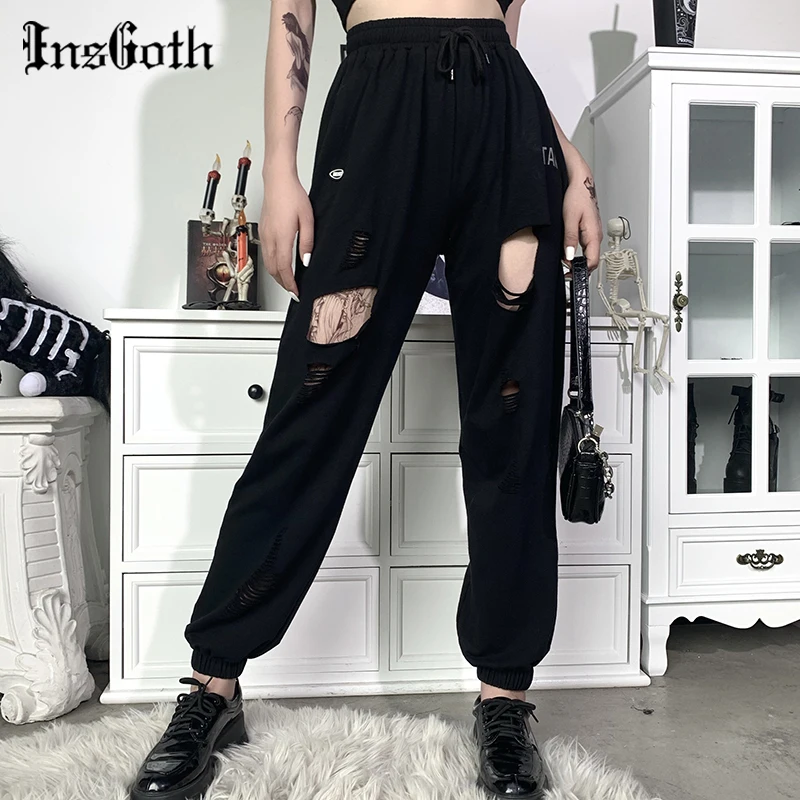 InsGoth Streetwear Cargo Pants Women Harajuku Gothic Black Loose High Waist Hole Ripped Female Tants Punk Hip Hop Long Trousers InsGoth Streetwear Cargo Pants Women Harajuku Gothic Black Loose High Waist Hole Ripped Female Tants Punk Hip Hop Long Trousers