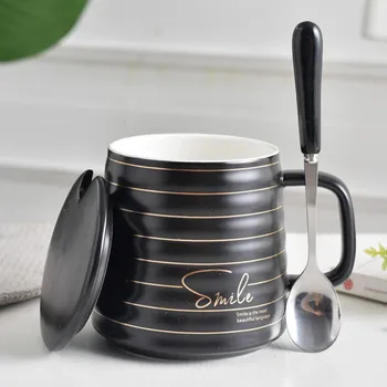 

Creative Ceramic Coffee Mug with Lid Spoon Simple Holiday Hot Chocolate Mugs for Couple Tasse Cafe Plain Retro Coffee Mug HH50MK