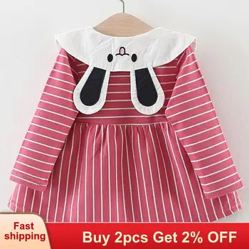 

Mayfair Cabin Autumn Dress Cute Girls Princess Dress Long Sleeve Kids Striped Baby Girls Infants Clothes Rabbit Ear Dresses