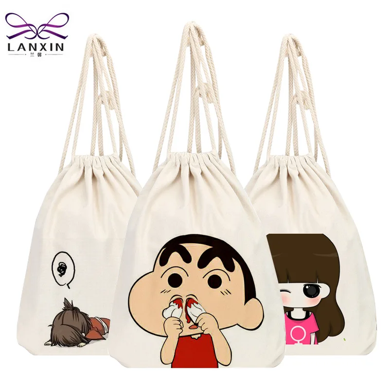 

Canvas Bag Solid Color Shoulder Drawstring Backpack Plain Color Customizable Printed Logo Hand-Painted Pattern xue sheng kuan WO