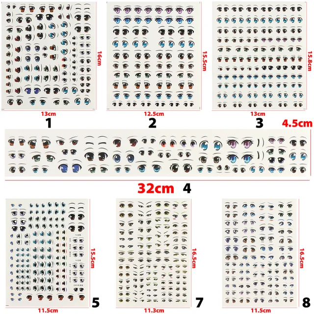 WellieSTR 1 folha de adesivos de boca com olhos de desenho animado,  estatueta de anime, rosto de boneca, órgão, paster de argila, acessórios de  boneca, adesivos de globo ocular - Estilo 2