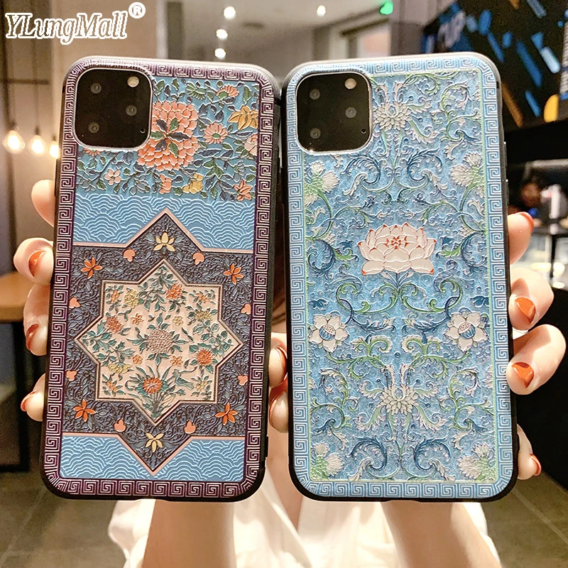 

Retro Flower Phone Case for iPhone 11 2019 Case Soft Silicone TPU Cover iPhone 11 Pro Max Xs Max XR 7 8 6s Plus Back Case Cover