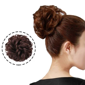 

New Arriva 4Colors Girls Curly Chignon Brown Synthetic Hair Ring Wrap Ponytails Fluffy Hair Style Tool