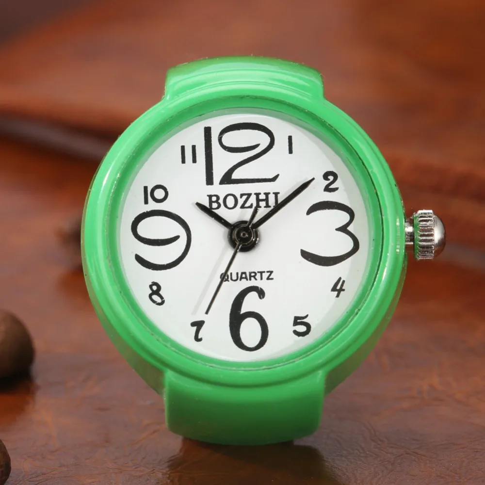 Vibrant Candy Color Big Numbers Mini Finger Ring Watch Elastic Band Quartz Watch Finger Ring Watches Steel Round Elastic Watch