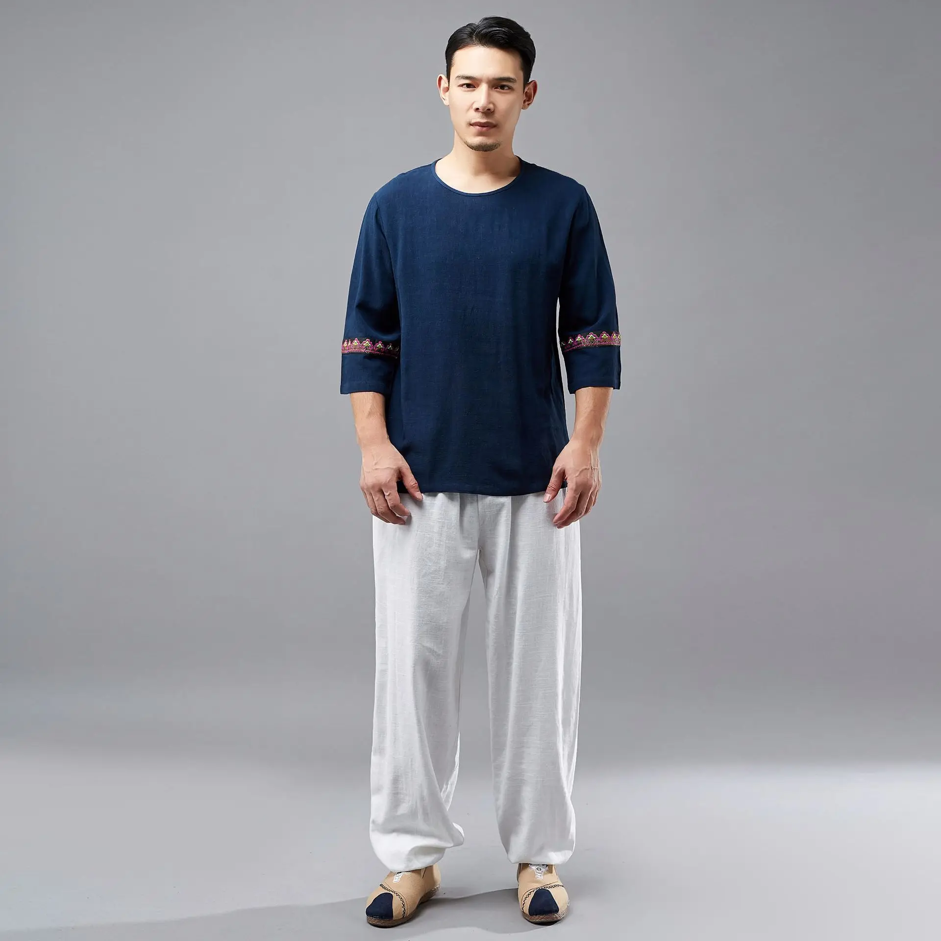 

Summer ma fan bu yi New Style Men Cotton Linen T-shirt Chinese National Clothing hua tiao Short Sleeve