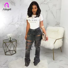 Модные джинсовые обтягивающие брюки женские Ретро рваные джинсы Широкие брюки дыра случайный звонок-низ расклешенные брюки женские