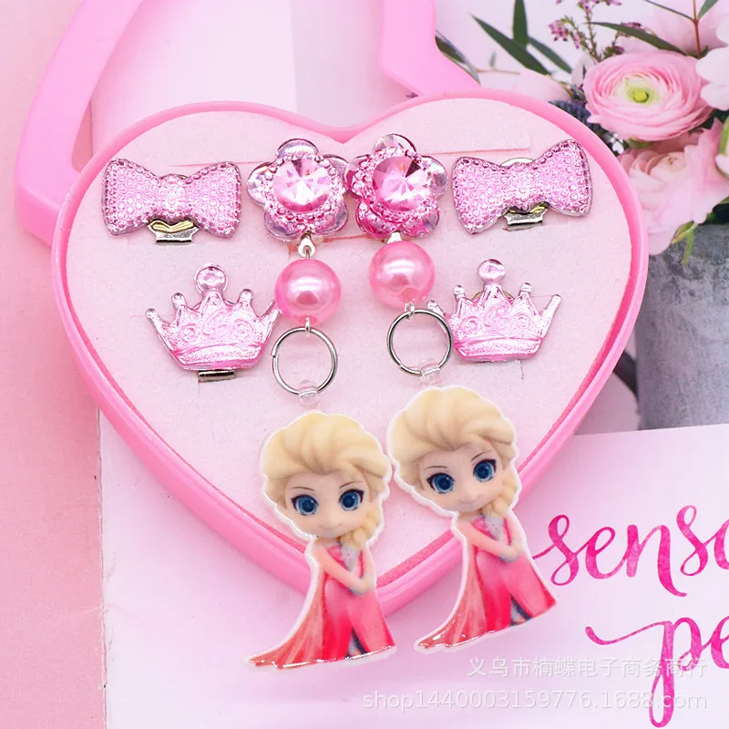6 шт disney с изображением Эльзы из мультфильма «Холодное сердце» Детские клип серьги, пирсинг уха зажимы в штучной упаковке набор колец для детей пачка покроя "покроя принцесса" для Ушная клипса для девочек, высокое качество, прекрасный подарок