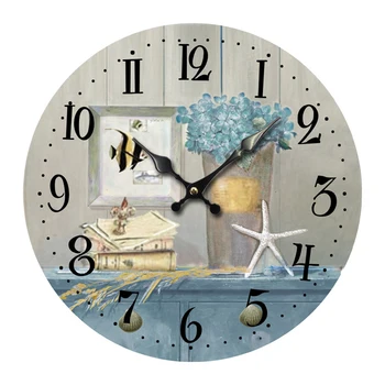 

Ocean Retro Wooden Wall Clock Large Vintage Rustic Shabby 30cm Quartz Silent Wall Clock Non -Ticking Kitchen Bedroom Decor