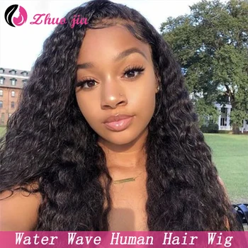

ZHUO JIA Water Wave Lace Front Human Hair Wigs Pre Plucked Brazilian Hair Wigs For Women Remy 250 Density 360 Lace Frontal Wig