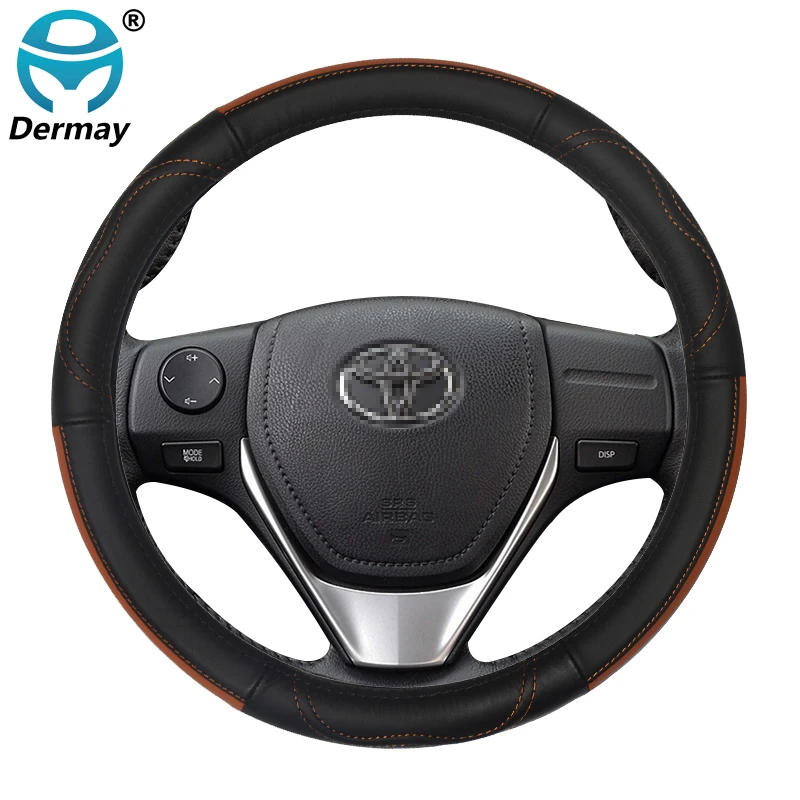 DERMAY натуральная кожа чехол рулевого колеса автомобиля для Toyota Prius 20 30 Prius C Prius V авто аксессуары - Название цвета: Brown