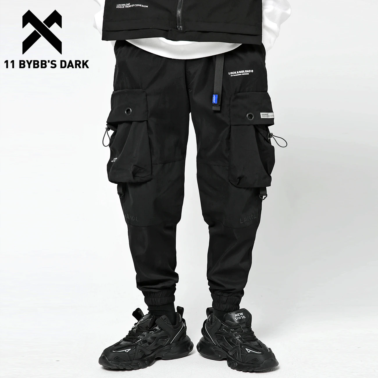 black cargo pants with reflective strips