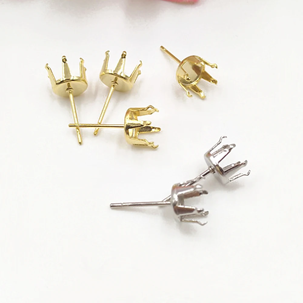 50pcs/Lot Stainless Steel 3-8mm Stud Earring Hooks Settings Base Hoops For DIY Jewelry Making Findings Not Easy Fade 3