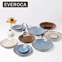 Chinese Style Blue Porcelain Ceramic Round Plates Pastry Fruit Tray Tableware Dish For Steak Dinner Decoration