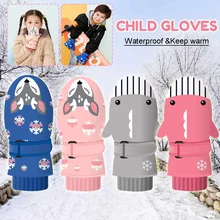 Детские лыжные перчатки с изображением акулы, Sika, оленя, пингвина, инопланетянина, зимние лыжные перчатки, водонепроницаемые ветрозащитные теплые перчатки, варежки, подарок для детей