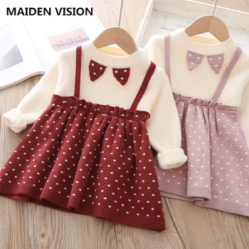 

2020 Baby girls clothes cute baby dress girls knit dress for infant autumn winter wear Bow Dot warm sweater tutu princess dress