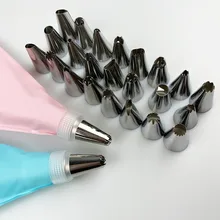 

26 PCS/Set Silicone Pastry Bag Tips 24 Nozzle DIY Cake Decorating Baking Tools Kitchen Icing Piping Cream Reusable Pastry Bags