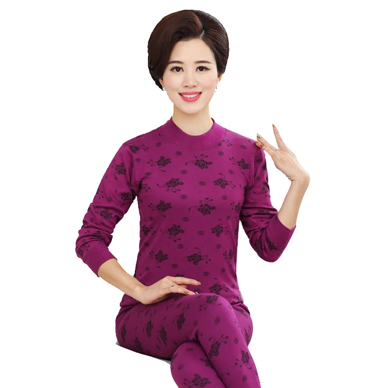 Женское термобелье с высоким воротником и принтом из 95% хлопка|women thermal underwear set|women
