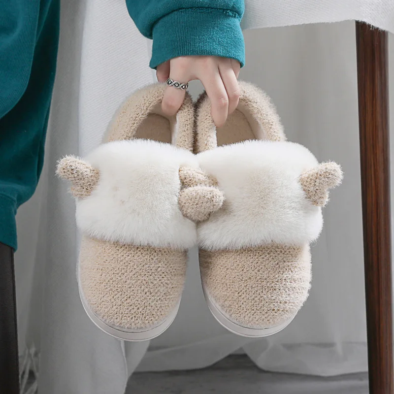 

New Winter Cute Plush Slippers Women Couples Non-Slip Plush Cotton Indoor Outdoor Home Shoes Bag Heel Cotton Slippers Female