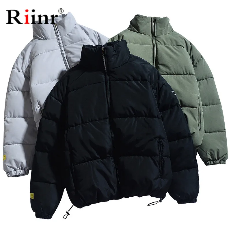 

Riinr Men's Winter Jacket Parka Male Warm Coat Simple Casual Men Hooded Solid Color Stitching Jacket Parka Big Pocket Coats