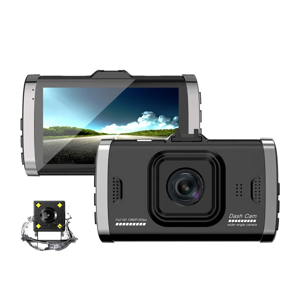 Full HD 1080P Видеорегистраторы для автомобилей Dashcam Двойной объектив 3 дюймов ips видео регистратор Регистраторы автомобиля Камера Ночное видение g-датчика