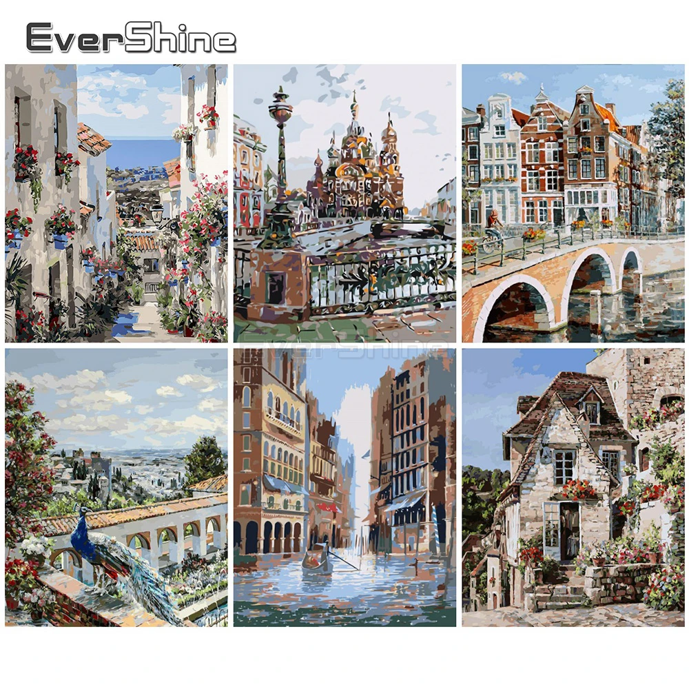 EverShine картина по номерам пейзаж рисование Город Ручной росписью Домашний подарок