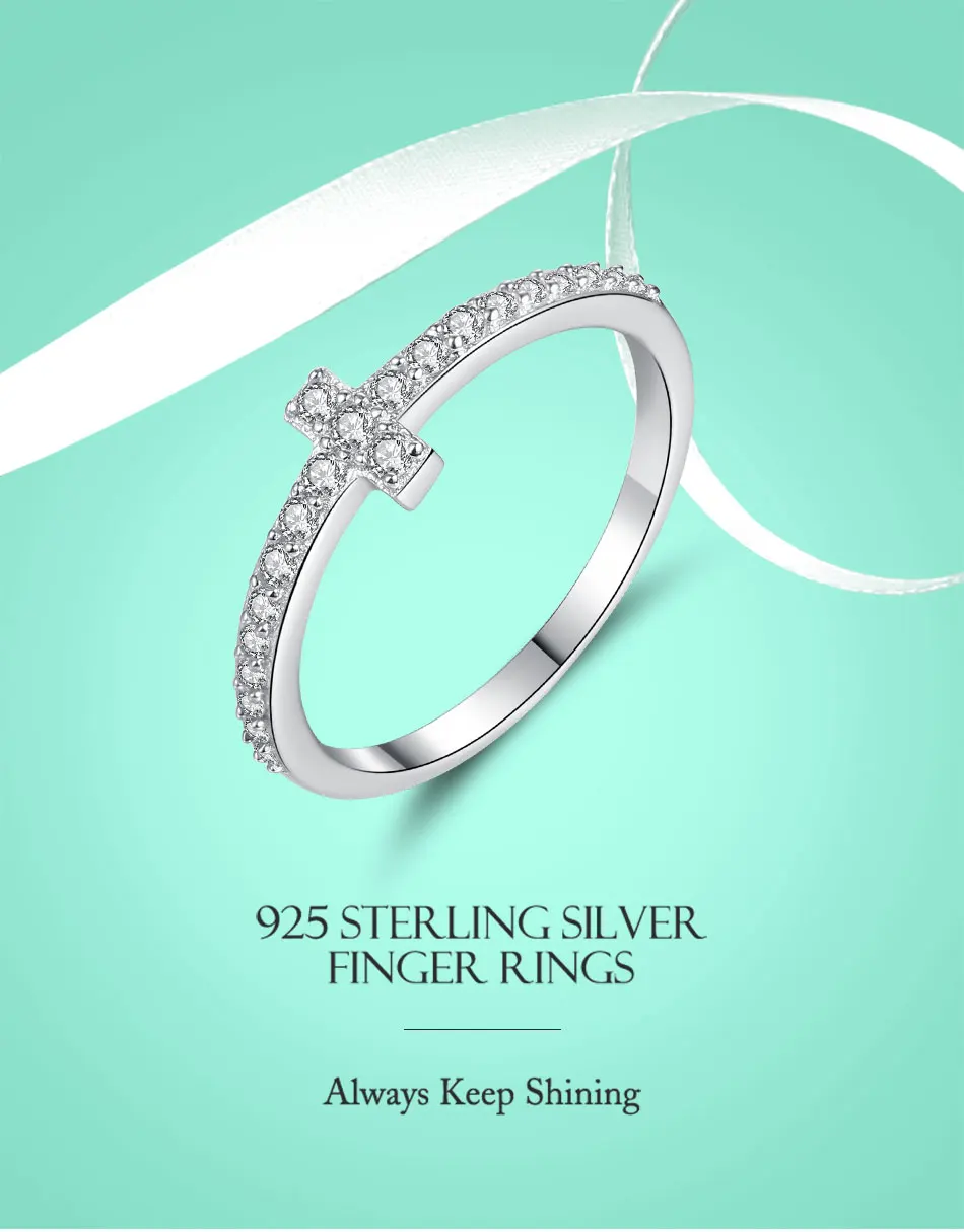Подлинный eleshe, настоящее 925 пробы, серебряные кольца, кристалл, CZ, Вера, крест, кольцо на палец для женщин, свадьба, помолвка, модное ювелирное изделие