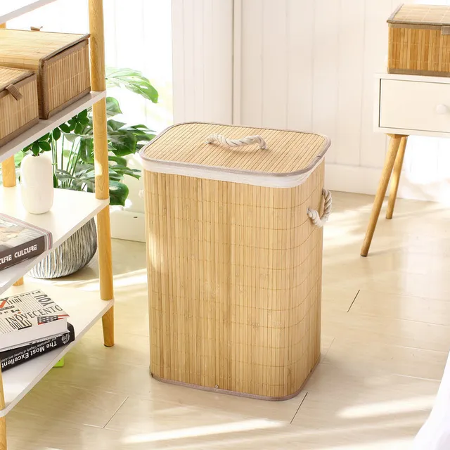Folding Bamboo Laundry Basket with Bamboo