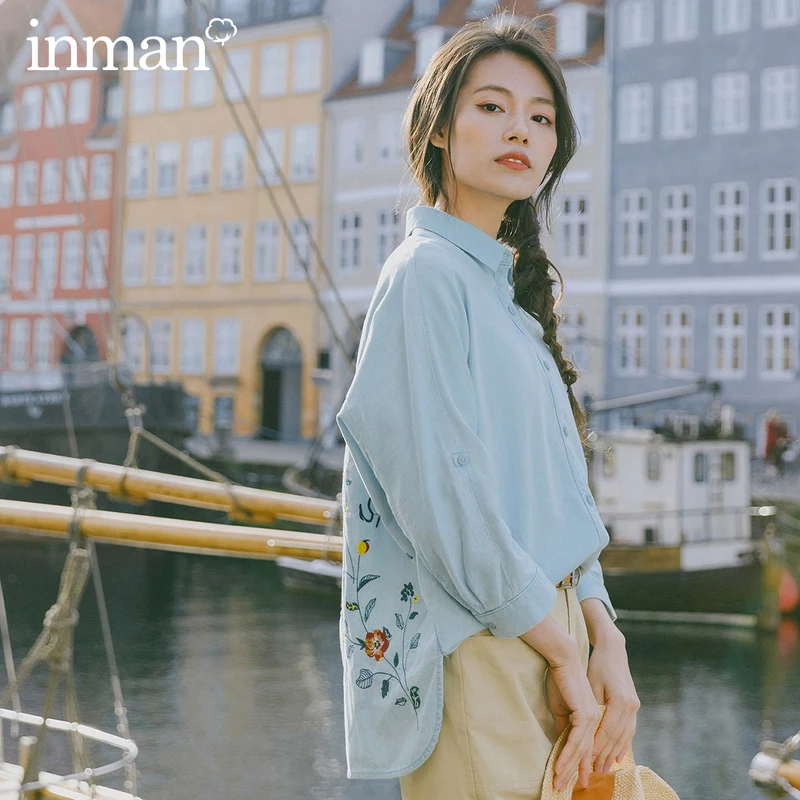 

INMAN 2026 Spring New Arrival Literary Cotton Embroidered Loose Comfortable All-match Youth Long Sleeve Blouse