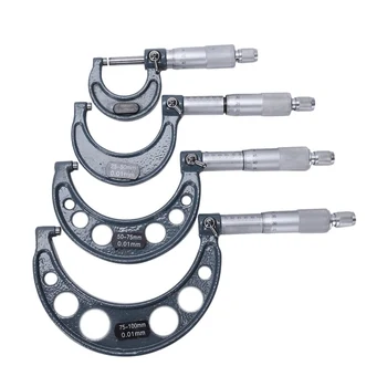 

0-25Mm/50Mm/75Mm/100Mm/0.01 Outside Micrometer Set Tipped Metric Gauge Screw Thread 4Pcs Measuring Tools
