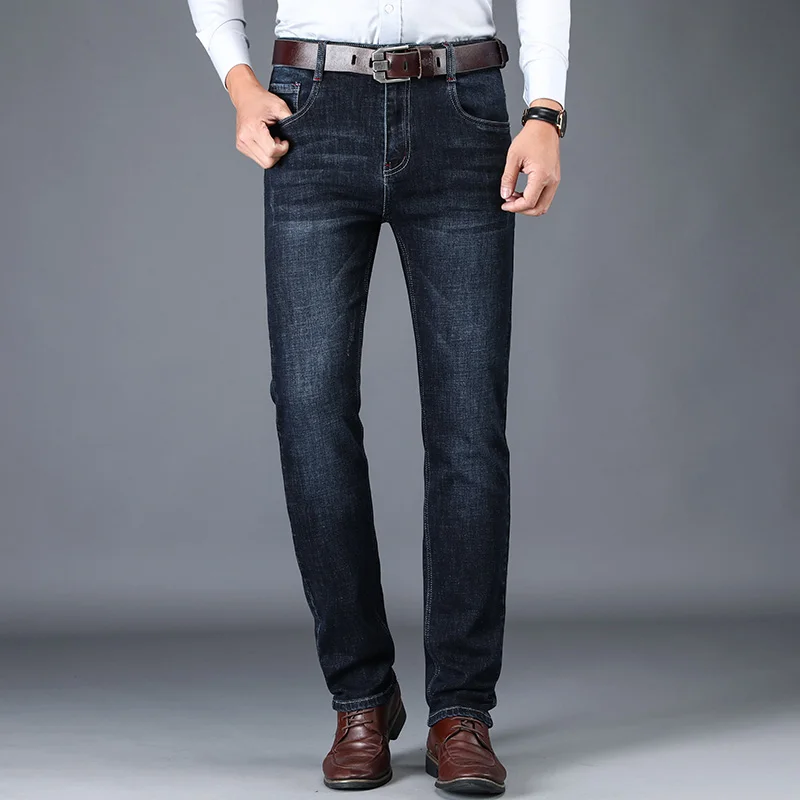 Flash Sale Spring and Autumn Heavyweight Fashion Full Length Formal Solid Button Overall Jeans Men Business High waist Mens Denim Leisure