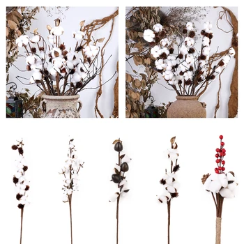 Artificial Kapok Branch Naturally Dried Cotton Flowers Simulation Plants Floral Branch for Wedding Party Decoration Fake Flowers