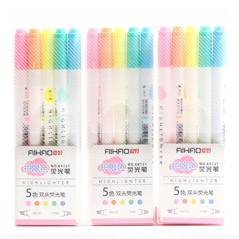 

Double-headed Fluorescent Pen, 5 Sets Of 5-color Marker Pens