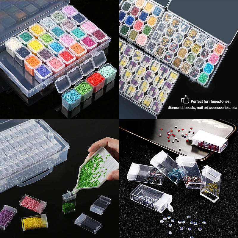 New 56/64 /124pcs 5d diamond painting beads storage box rhinestone mosaic embroidery nail accessories tools | Дом и сад
