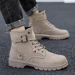 2019 г. Высококачественные модные зимние ботильоны мужские ботинки теплые рабочие ботинки мужские дезерты на шнуровке высокие ботинки с