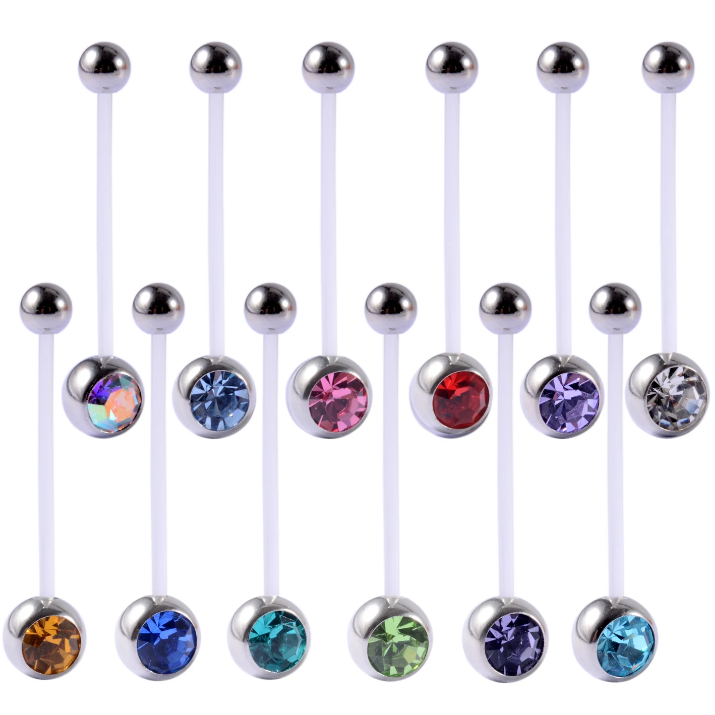 12pieces Bioplastic Flexible Cz Crystal Belly Button Ring Pregnant