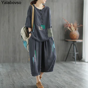 

Women's Casual Suit Plus Size Tracksuit Cotton Patch T-shirt And Pants Two-piece And Pant 2 Piece Outfits Set Women Two Piece
