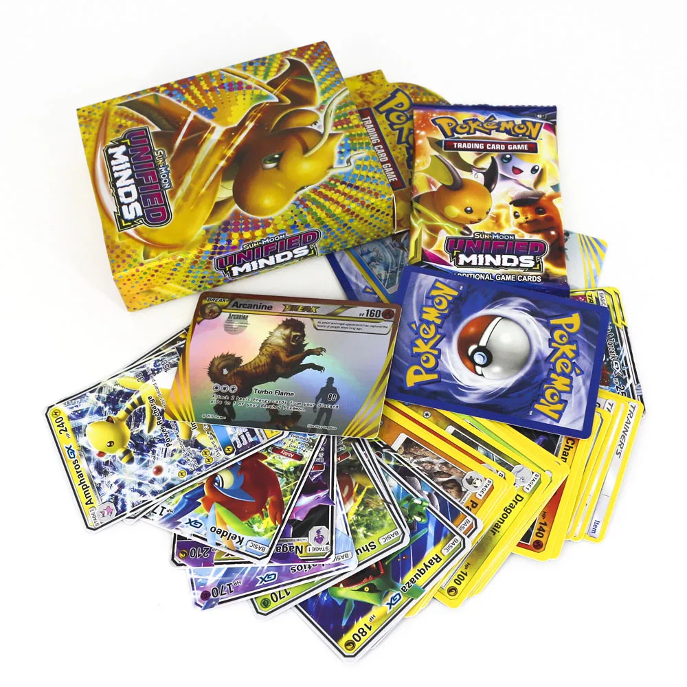 TAKARA TOMY Pokemon Cards SUN& MOON UNIFIED MINDS настольная игра флэш-карта 48 шт. боевые игрушки блестящая коробка для детей