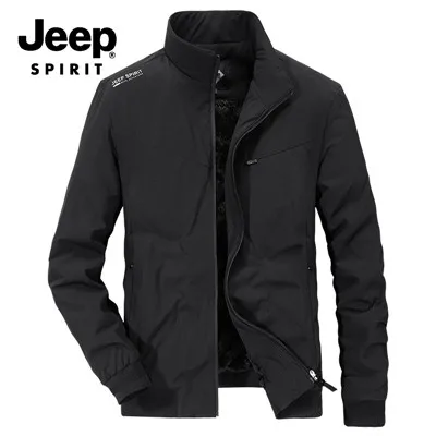 JEEP SPIRIT/мужская зимняя куртка из плотного флиса, теплое зимнее пальто для мужчин, рукав на резинке с воротником-стойкой, ветровка, верхняя одежда для мужчин, большие размеры, M-4XL - Цвет: Черный