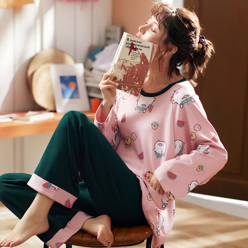 A917pajamas Новые женские пижамные комплекты Осенняя Милая одежда для сна с длинными рукавами и принтом из мультфильмов для девочек пижамы Mujer ночная рубашка для отдыха Одежда для взрослых - Цвет: A917pajamas