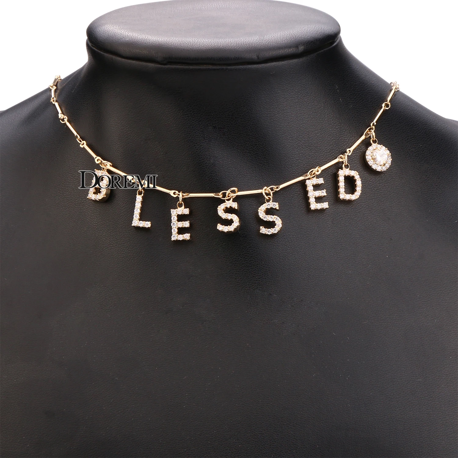 DOREMI Bling 3A Zircon Custom Name Necklace 9mm letter Personalized Initial Necklaces Zircon Pave Letter Number Choker Mom Women