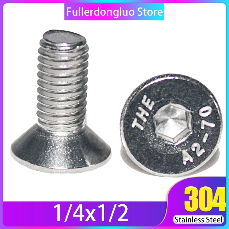 （50pcs）1/4x1/2 Long,18-8 Stainless Steel Hex Drive Flat Head Screw