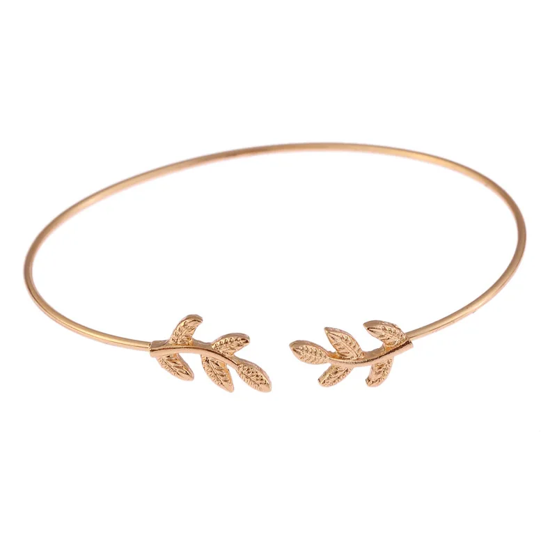 

Fashion Adjustable Women Bracelet Cuff Open Leaf Bracelet Fashion Gold Silver Stainless Steel Bracelet Accessories 2019 New