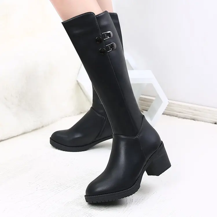 

Round head waterproof platform with thick heel and high heel fashion side zipper simple Joker student ladies riding boots