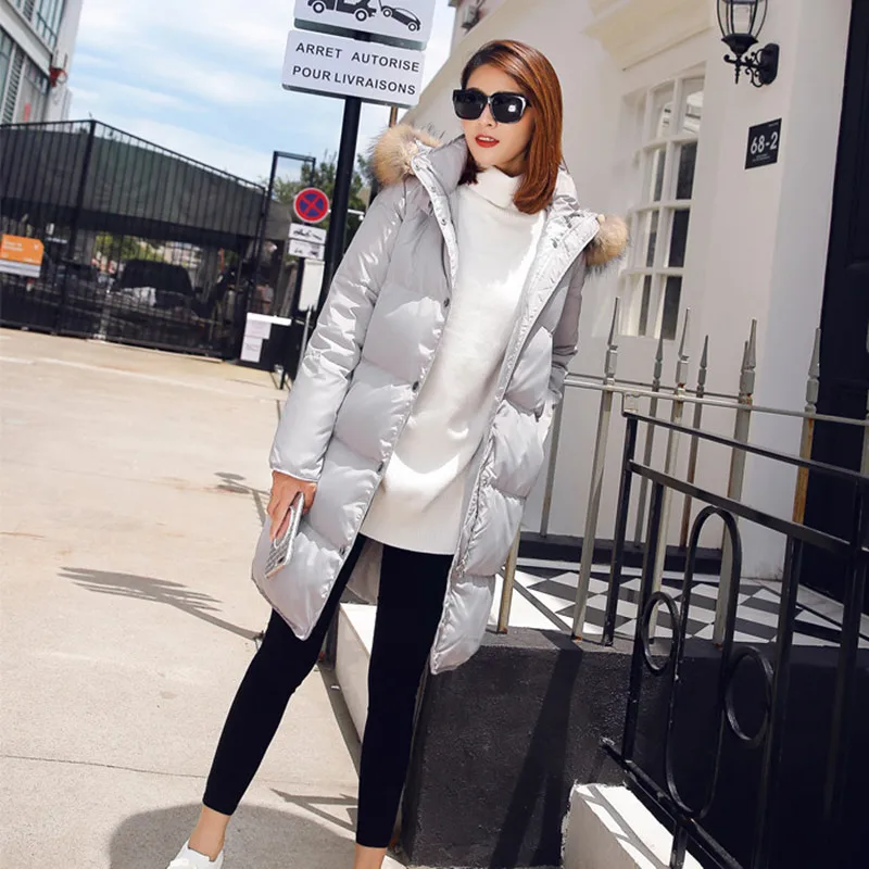

Boollili Women's White Duck Down Jacket Warm Women Parka Raccoon Fur Collar Winter Coat Padded Female Jackets Abrigo Mujer