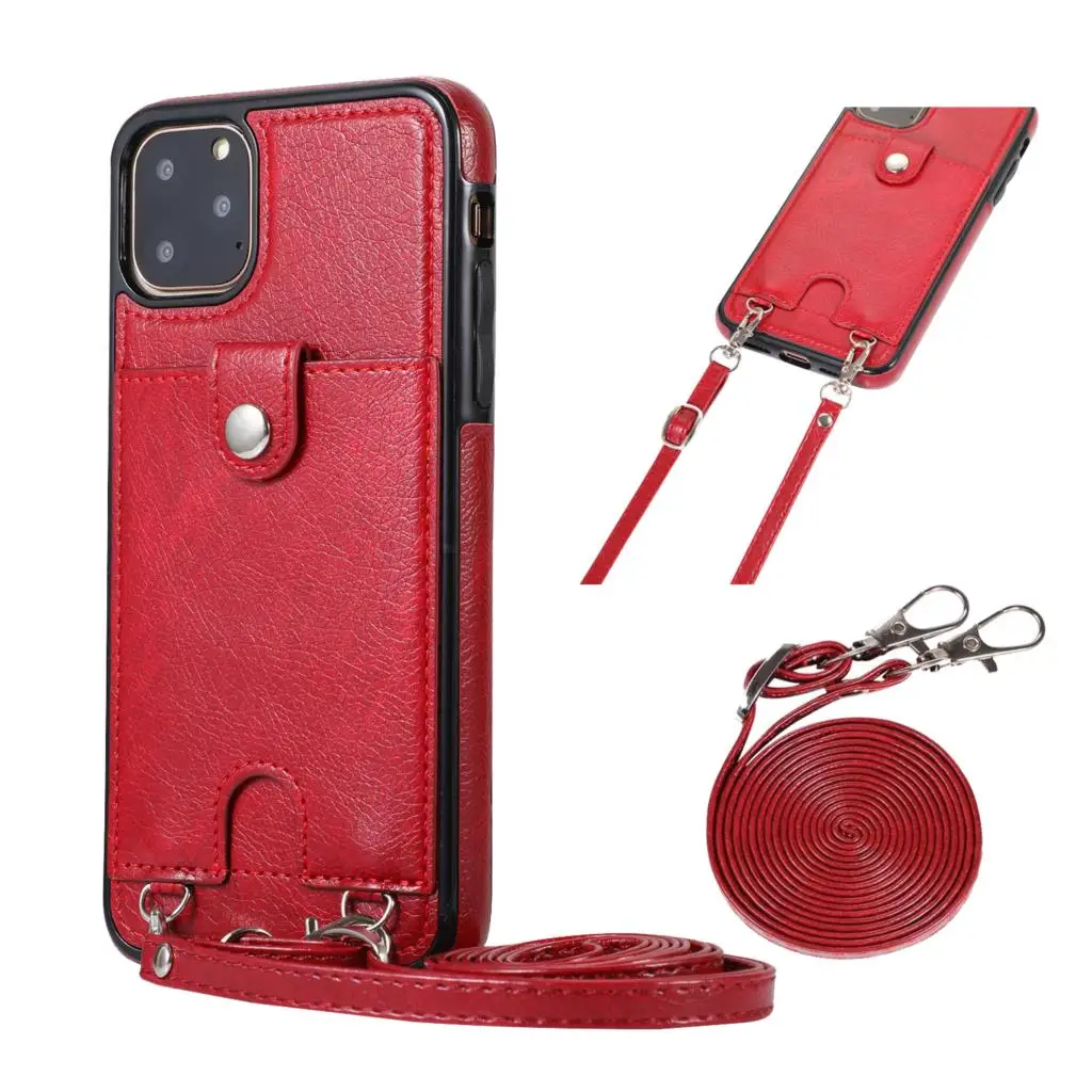 

Haissky Vintage PU Leather Back Cover for iPhone 11 11 Pro Shouldbag Wallet Card Case for iPhone 11 Pro Max Case With Strap