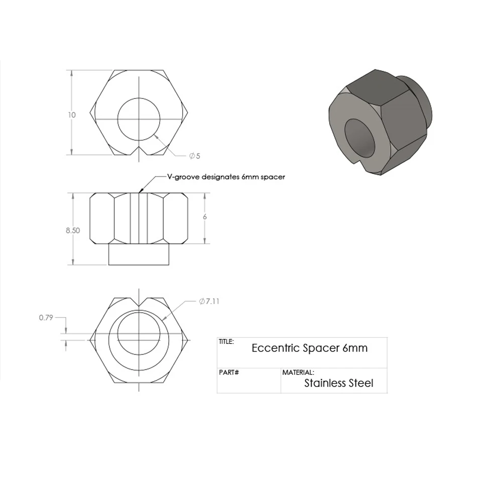 10pcs 6mm Eccentric Spacer apply V-Slot rail V-Wheels for Reprap 3D printer OX/Shapeoko CNC DIY parts print printed