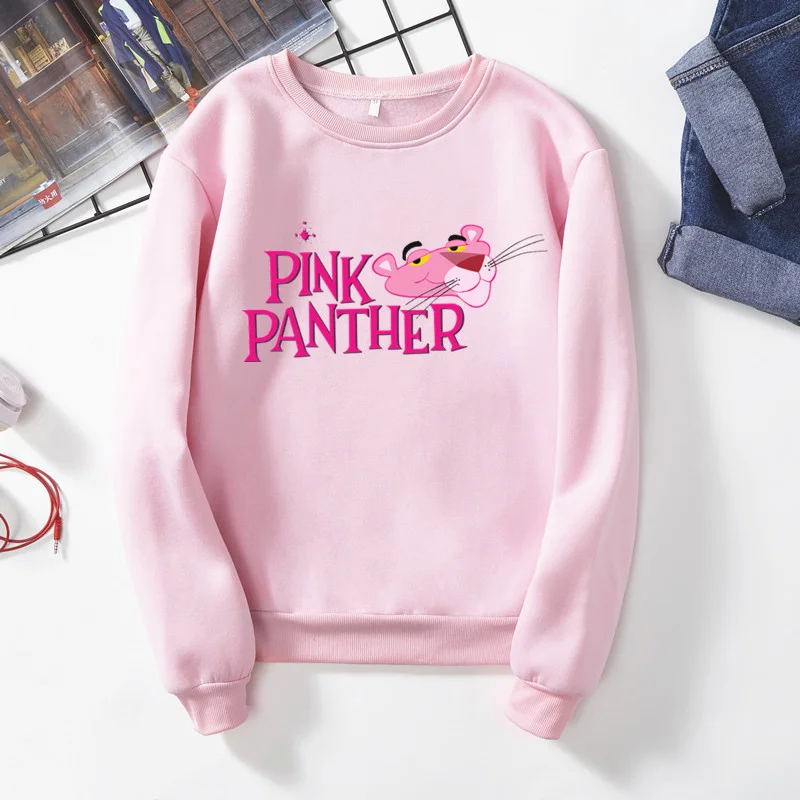 Розовый Dreamlikelin Kawaii Толстовка для женщин осень зима флисовая толстовка Милая Розовая пантера с принтом размера плюс женская модная одежда - Цвет: Розовый