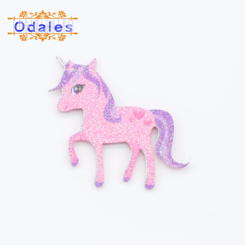 20Pcs/lot 4*6.5cm Glitter Fabric Appliques Colorful Unicorn Padded Patches for Clothes Stickers DIY Hair Clips Decoration - Цвет: Pink
