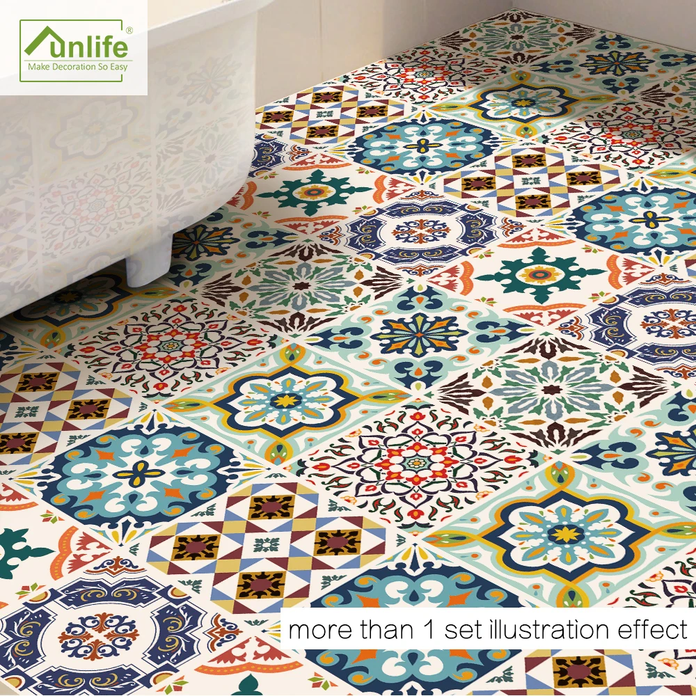 Funlife DIY 50x50 см износостойкий анти-скольжение водонепроницаемый ПВХ марокканский Средиземноморский пол Наклейка Декор для дома комнаты ванной комнаты DB033